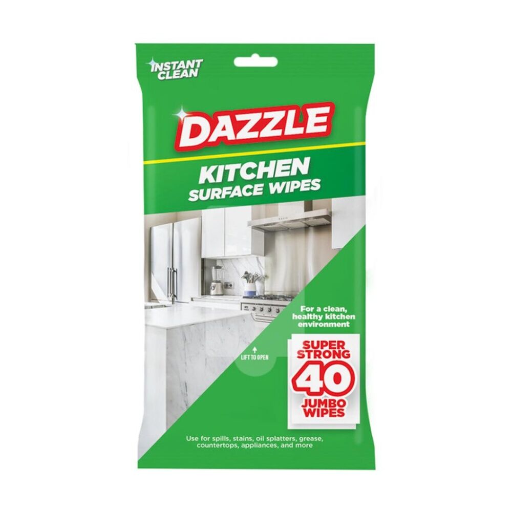 Dazzle 40pc Dazzle Antibacterial Kitchen Surface Super Strong Jumbo Cleaning Wipes (12 Pack) — image 2