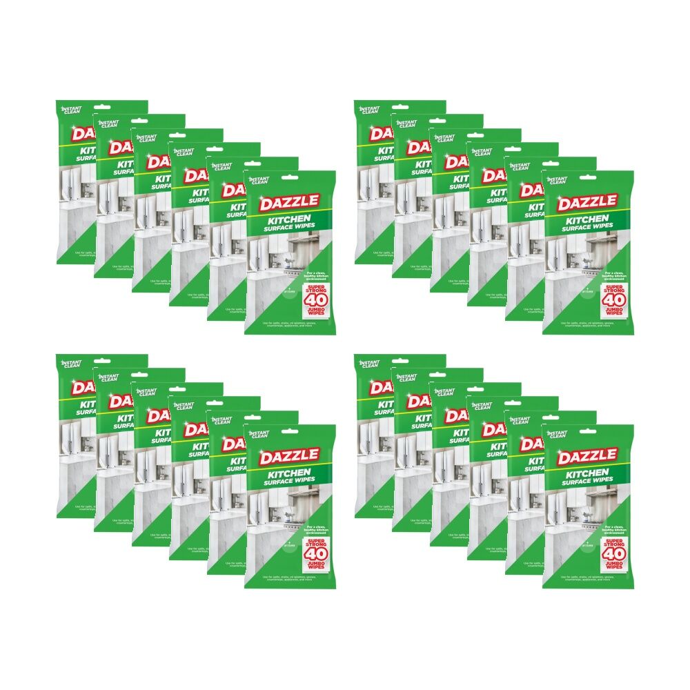 Dazzle 40pc Dazzle Antibacterial Kitchen Surface Super Strong Jumbo Cleaning Wipes (24 Pack)