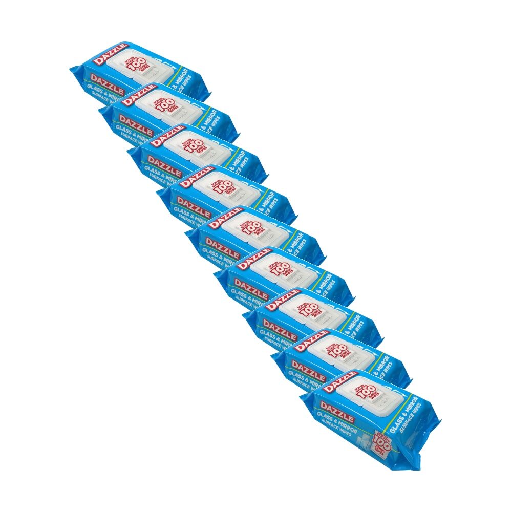 Dazzle 100pc Dazzle Antibacterial Glass & Mirror Super Strong Jumbo Cleaning Wipes (9 Pack)