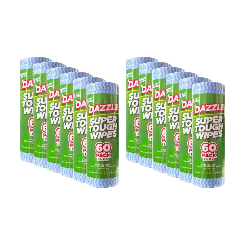 Dazzle 60pc Dazzle Super Tough Heavy Duty Cleaning Wipes 20x20cm Blue (12 Pack)