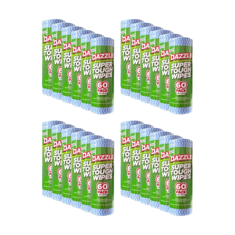 Dazzle 60pc Dazzle Super Tough Heavy Duty Cleaning Wipes 20x20cm Blue (24 Pack)
