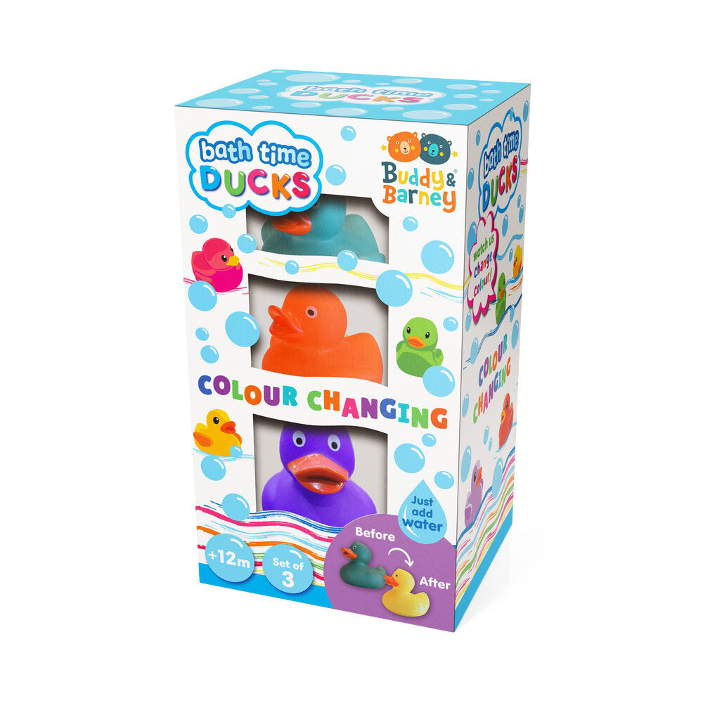 Buddy & Barney Colour Changing Bath Time Rubber Ducks Kids/Childrens Set 1+ (3 Pieces)
