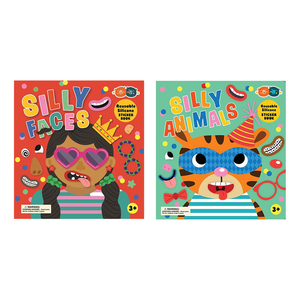 Buddy & Barney Reusable Silicone Sticker Book Silly Faces & Animals 3y+ (2 Pieces)