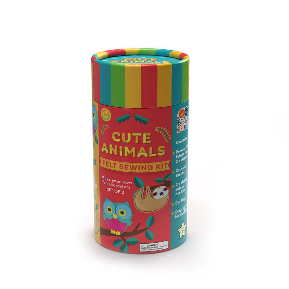 Buddy & Barney Set of 2 Felt Sewing Kids Craf Kit in Tube Cute Animals 3y+