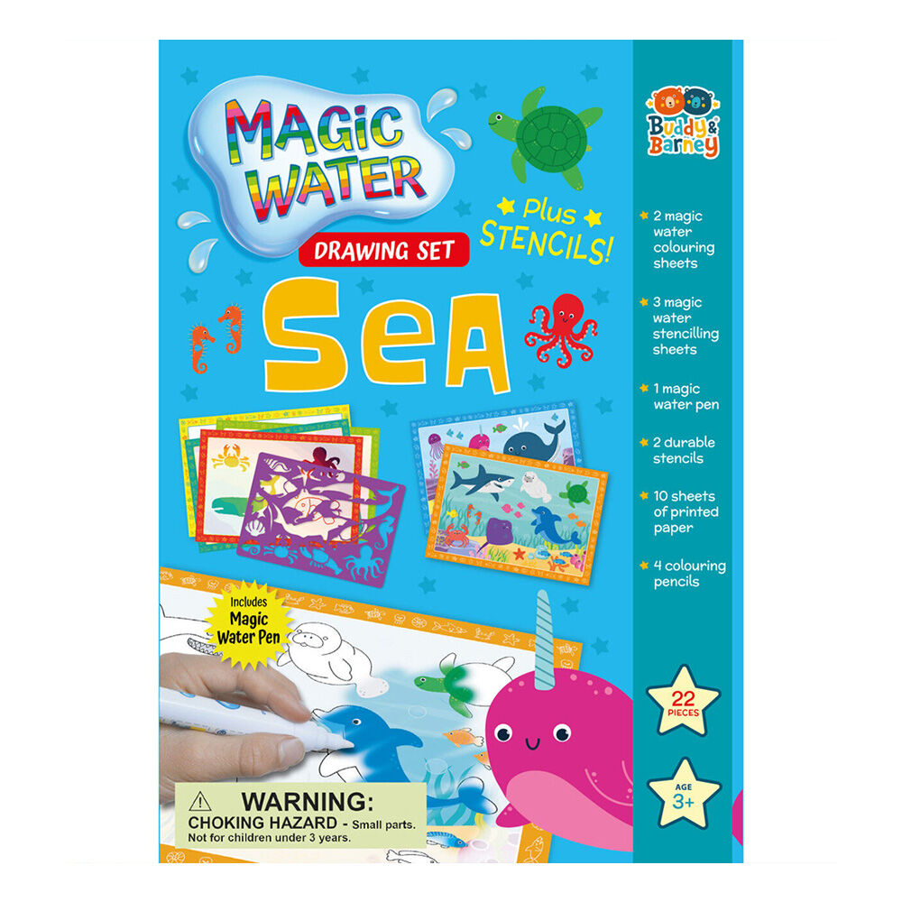 Buddy & Barney Water Magic Fun Kids Drawing Set w/ Stencils Sea 3y+ (22 Pieces)