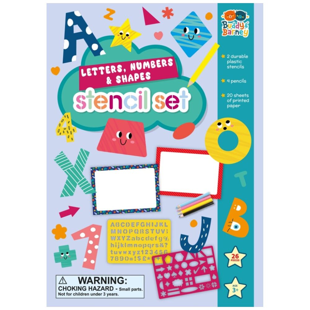 Buddy & Barney 7pc Buddy And Barney Stencil & Pencils Wallet Letters Shapes Numbers Book 3Y+ (2 Pack) — image 2