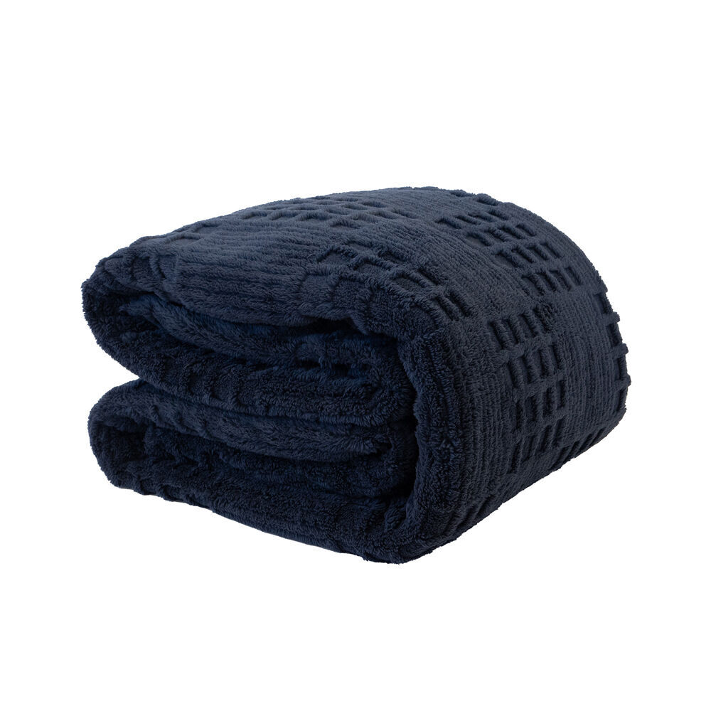 Bambury Lattice Sherpa Warm Blanket Soft Bed Throws Navy