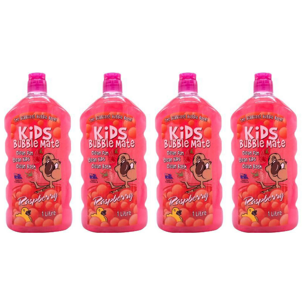 Kids Bubble Mate Liquid Bath Soap Body Wash w/ Raspberry Scent 1L Red (4 Pack)
