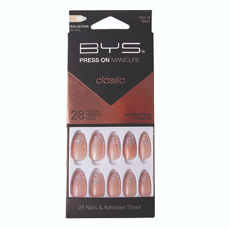 BYS Press On Manicure/Artificial Glitters Glam Fake Fashion Nails Ballerina (28 Pieces) — image 2