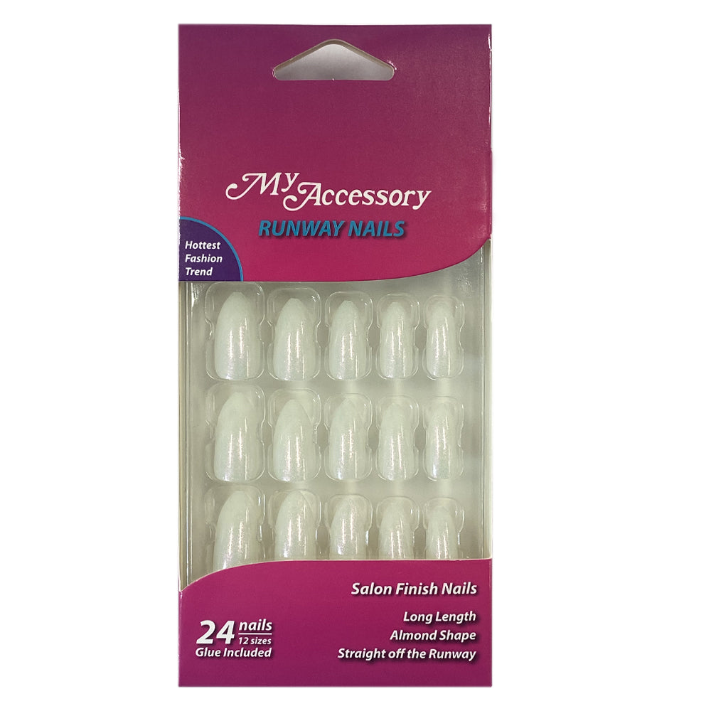 MY Accessory Runway Party Pearlised Almond Shape Artificial Glue On Nails (24 Pieces)
