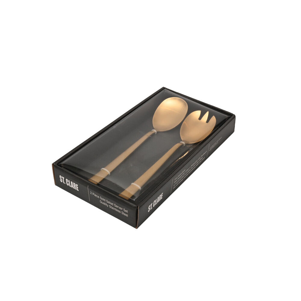 ST. Claire Nordic Salad Server Set Stainless Steel Utensils Serveware Gold (2 Pieces)
