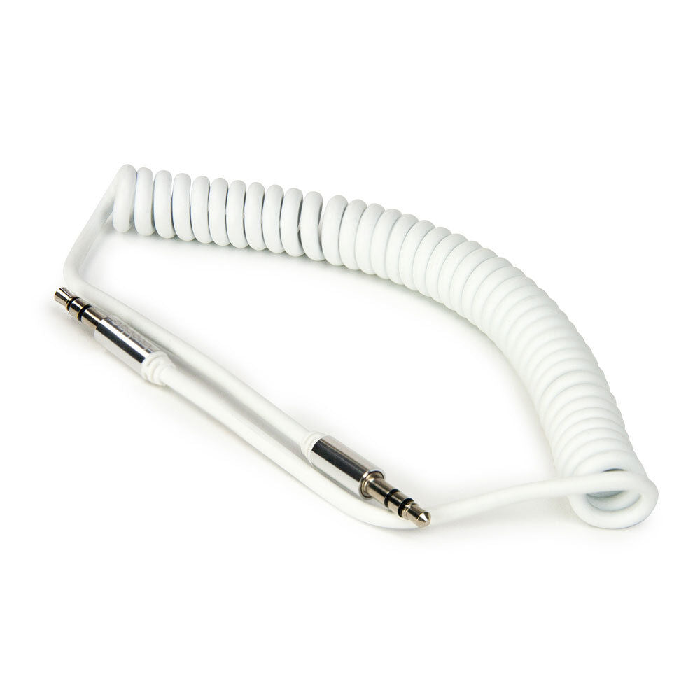 Buddee Coiled Aux 3.5mm Cable Car Stereo 1.5m Audio Lead Cord Male WHT (4 Pack) — image 2