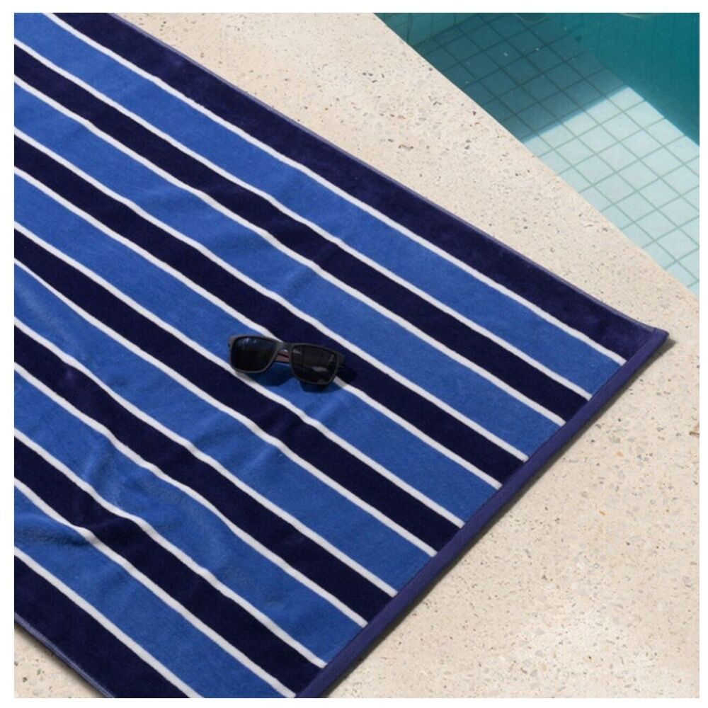 Canningvale Sorrentina Velour Beach Towel Porto Azure Navy Stripe 80x160cm (2 Pack) — image 4