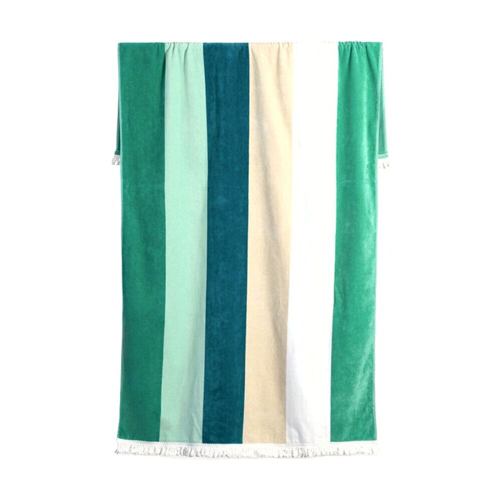 Canningvale Green Stripe 100x180cm Sorrentina Grande Velour Beach Towel Verde