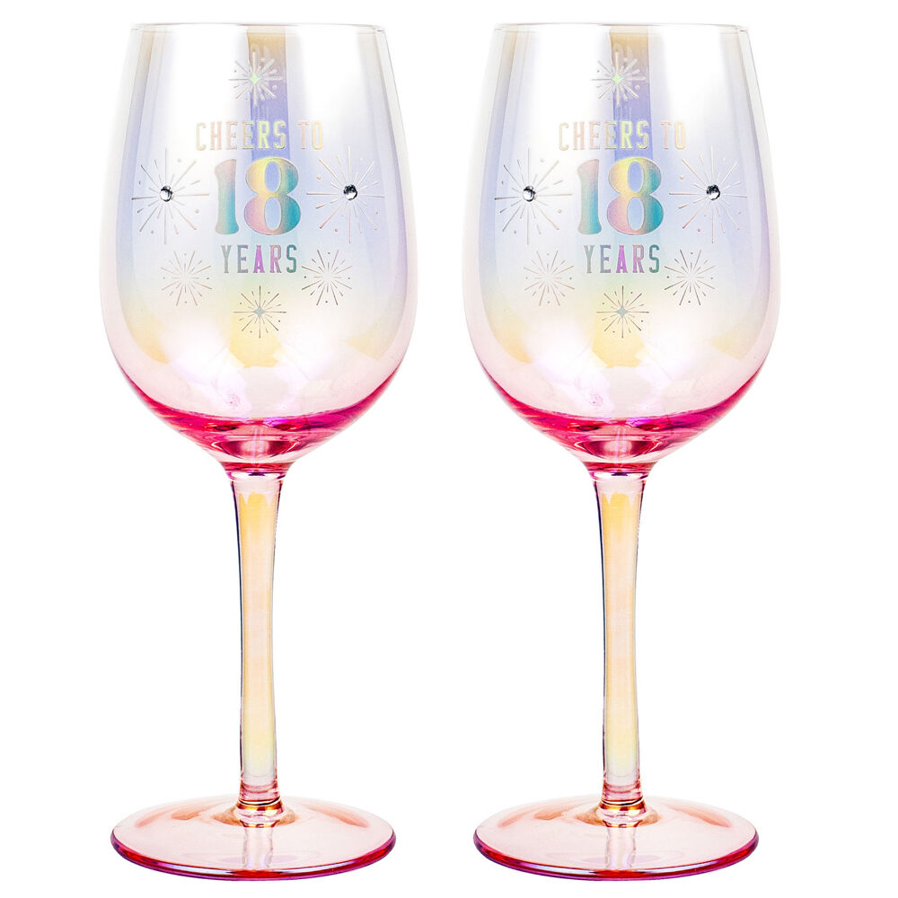 LMD 18th Holographic 430ml Stemmed Red Wine Glass Round Cup Party Drinkware (2 Pack)