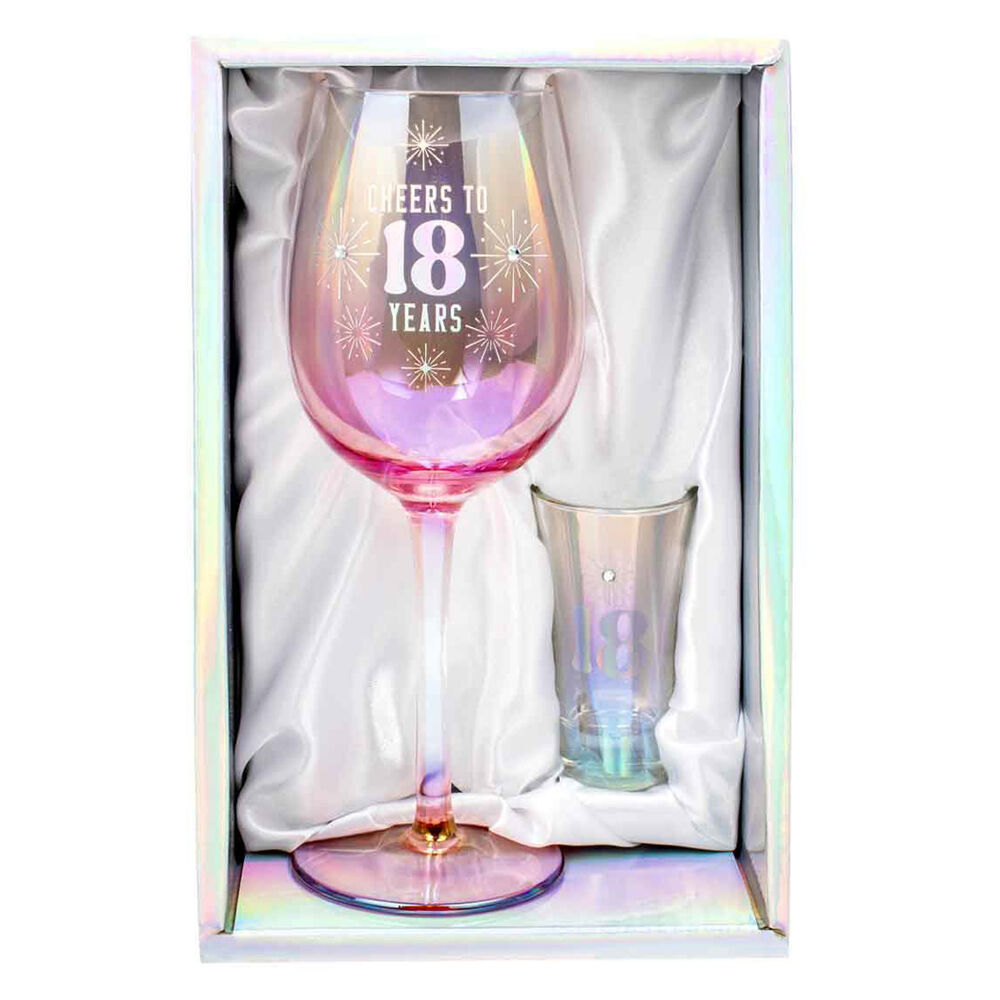 LMD 2pc 18th Holographic 430ml Wine Glass 60ml Shot Set Glassware