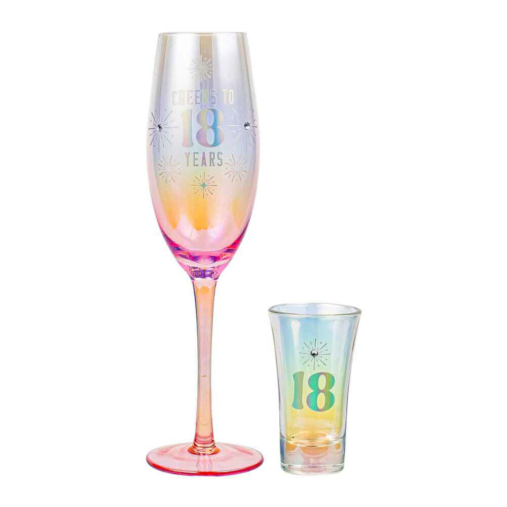 LMD 18th Holographic 250ml Champagne/60ml Shot Glass Party Drinking Set (2 Pieces)