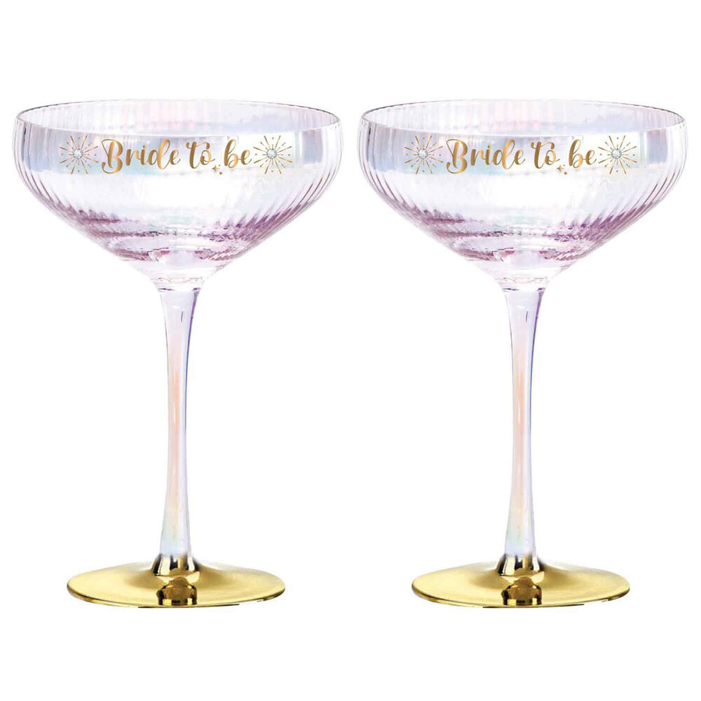 LMD Bride Holographic 300ml Stemmed Coupe Glass Cup Round Party Drinkware (2 Pack)