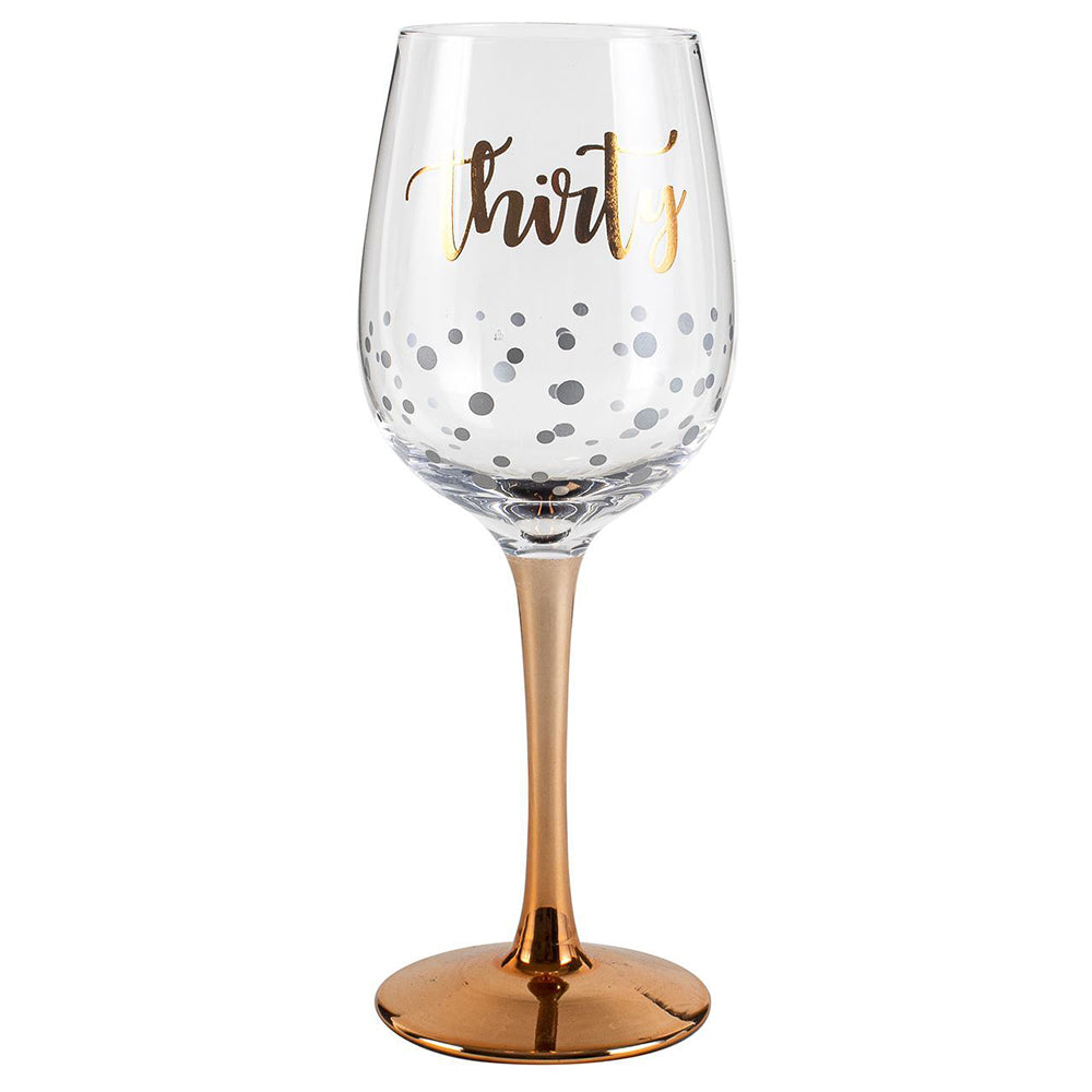 LMD Thirty Rose Gold Stem Red/White Wine Drinking Glass Gold 430ml 30th Birthday