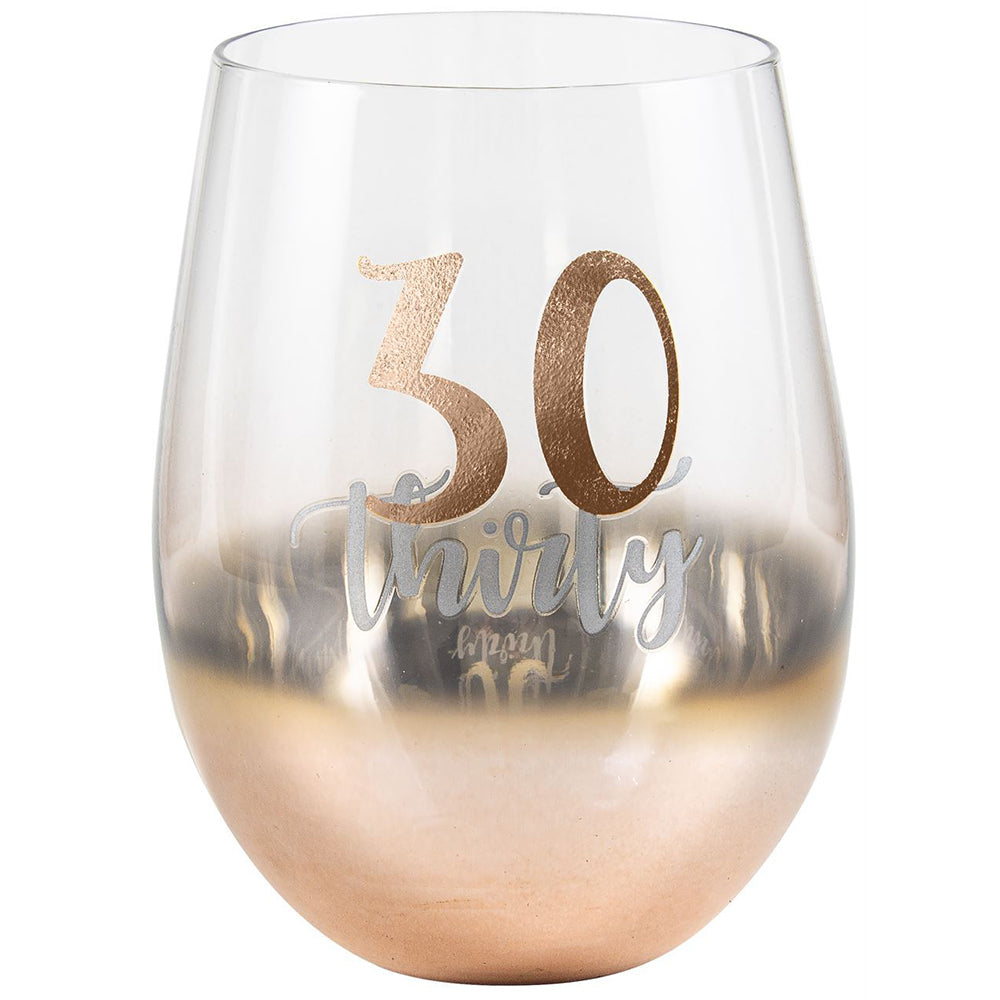 LMD Thirty 30 Rose Gold Ombre Stemless Alcohol Wine Glass 600ml Drinking Cup