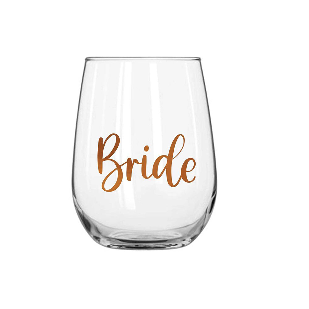 LMD Bride Stemless Wine Rose Gold Party Barware Wedding Drinking Glass 600ml