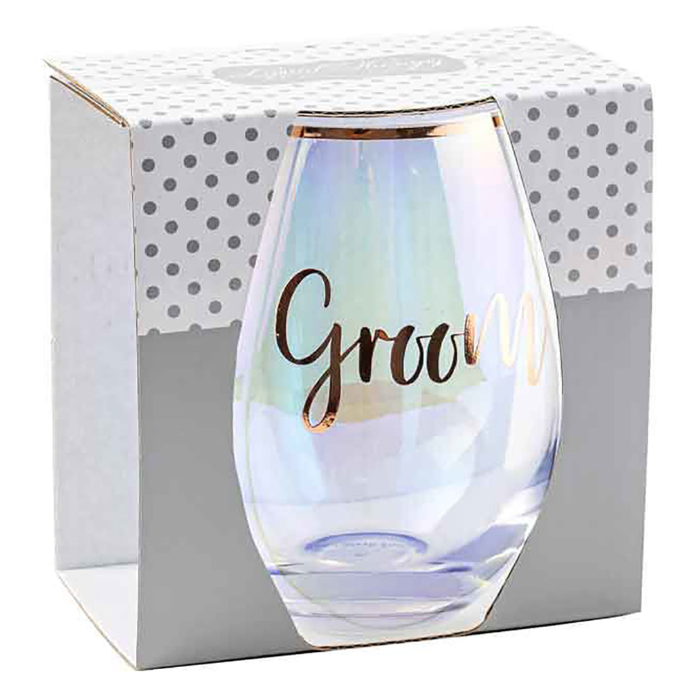 LMD Groom Stemless Wine Rose Gold 600ml Drinking Cup Novelty Celebration Glass — image 2