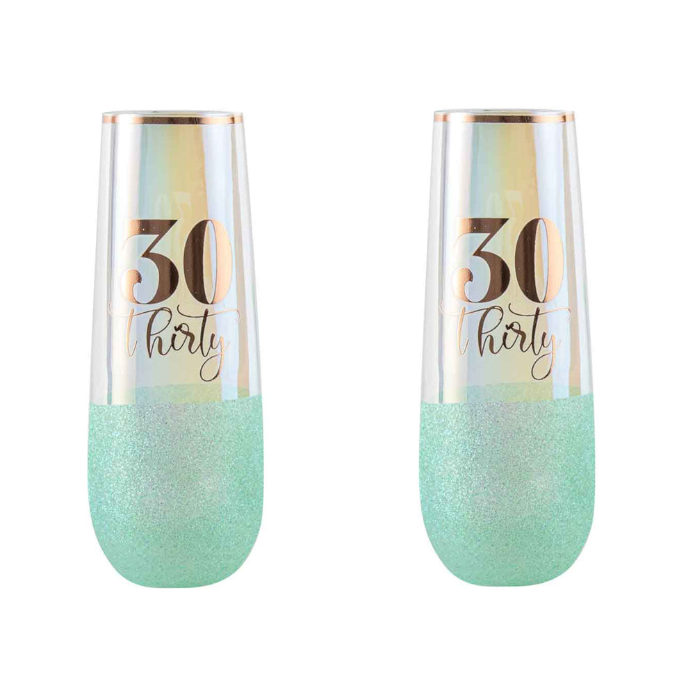 LMD Glitterati 30th Colour Stemless Champagne Flute Drinking Glass 16cm 180ml (2 Pack)