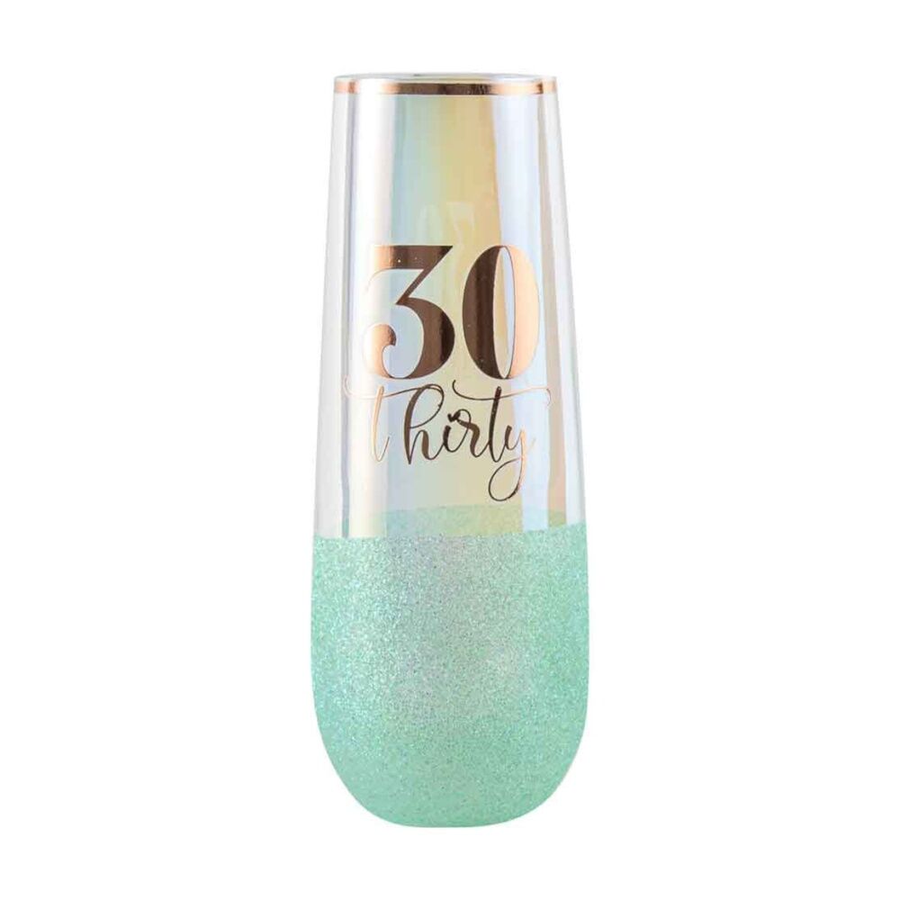 LMD Glitterati 30th Colour Stemless Champagne Flute Glass 16cm Drinking Cup 180ml