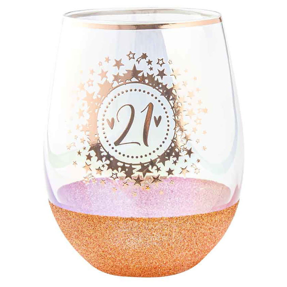 LMD Birthday 21st Glitter Stemless Wine Glass Rose Gold 600ml Drinking Tumbler