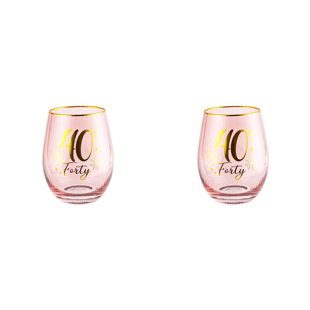 LMD 40th Fluted Stemless Handmade Drinking Glassware/Home Decoration 600ml/13cm (2 Pack)