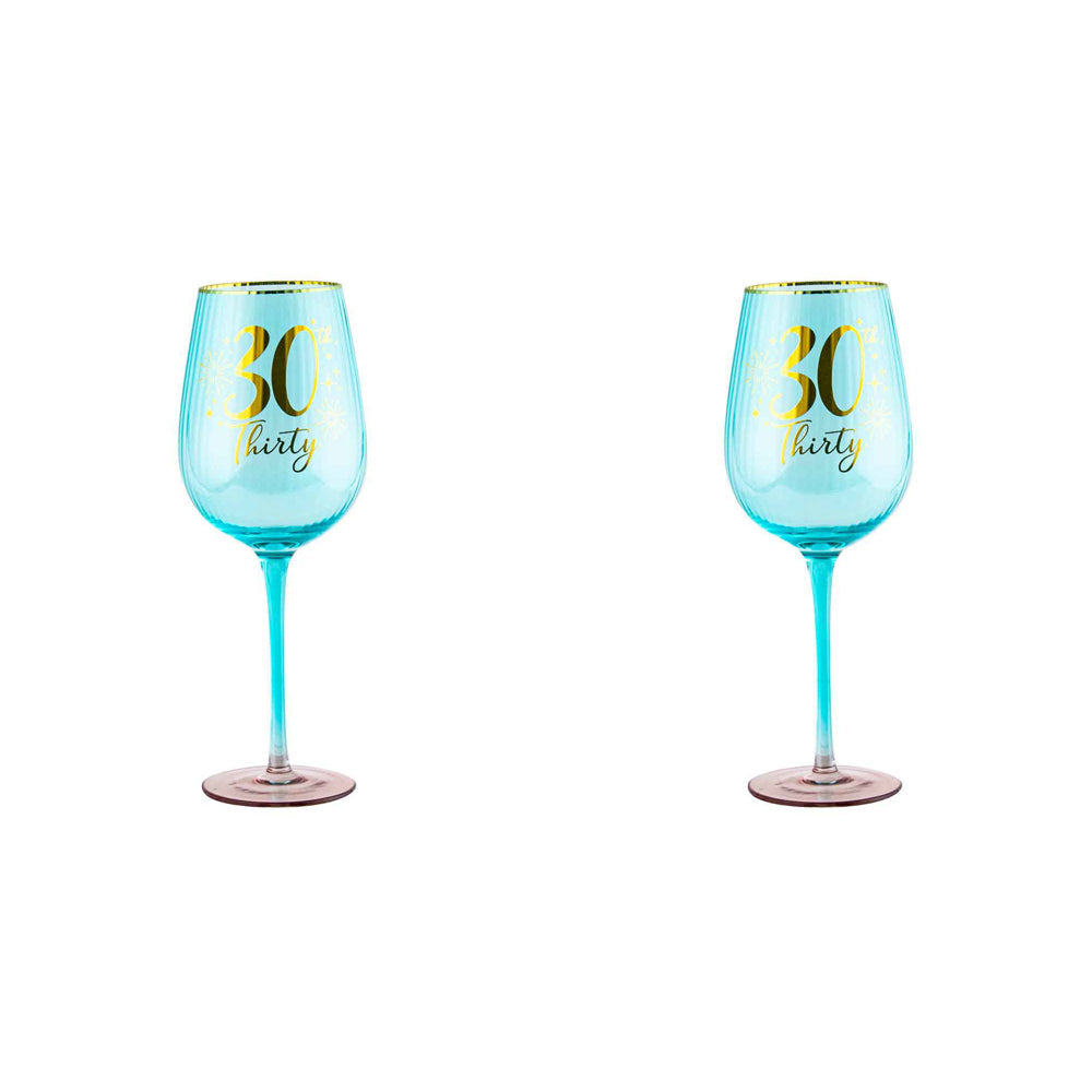 LMD 30th Birthday 400ml Fluted Red Wine/Cocktail Glass Stemmed Drinkware Blue (2 Pack)