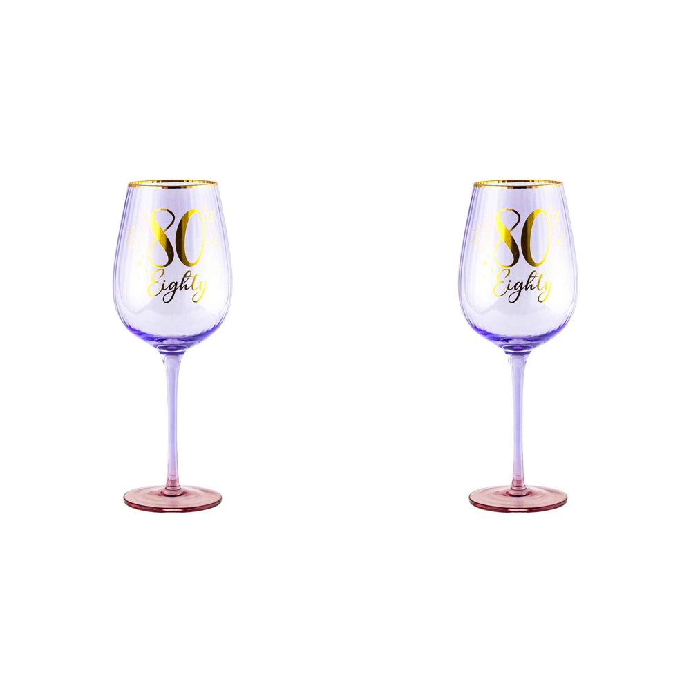 LMD 80th Birthday 400ml Fluted Red Wine/Cocktail Glass Stemmed Drinkware Purple (2 Pack)