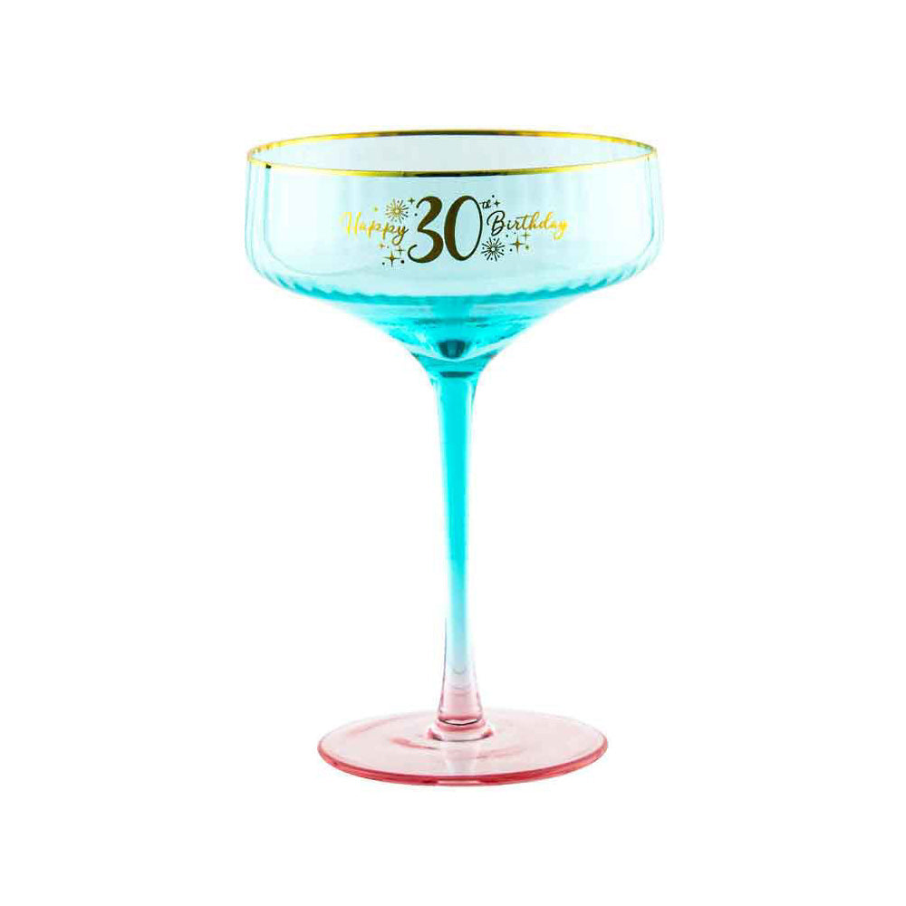 LMD 30th Birthday 300ml Fluted Coupe Wine/Cocktail Glass Stemmed Drinkware Blue (2 Pack) — image 2