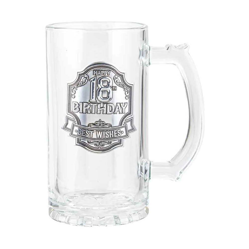 LMD 18th Badge Beer/Cider Glass Drinking Stein Drink Mug Birthday Gift Clear 450ml