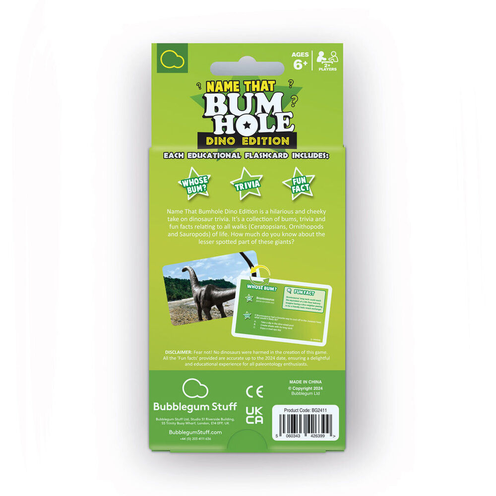 Bubblegum Stuff Name That Bumhole Dinosaur Edition Novelty Card Game 6Y+ (55 Pieces) — image 2