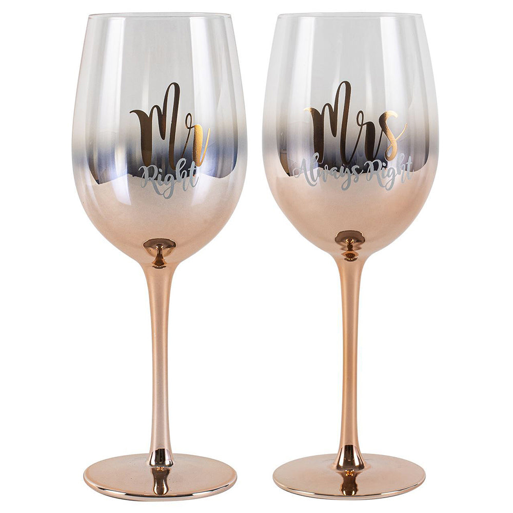 LMD Mr And Mrs Rose Gold Ombre Wine Glass Set Gold 430ml Novelty Drinking Cups (2 Pieces)