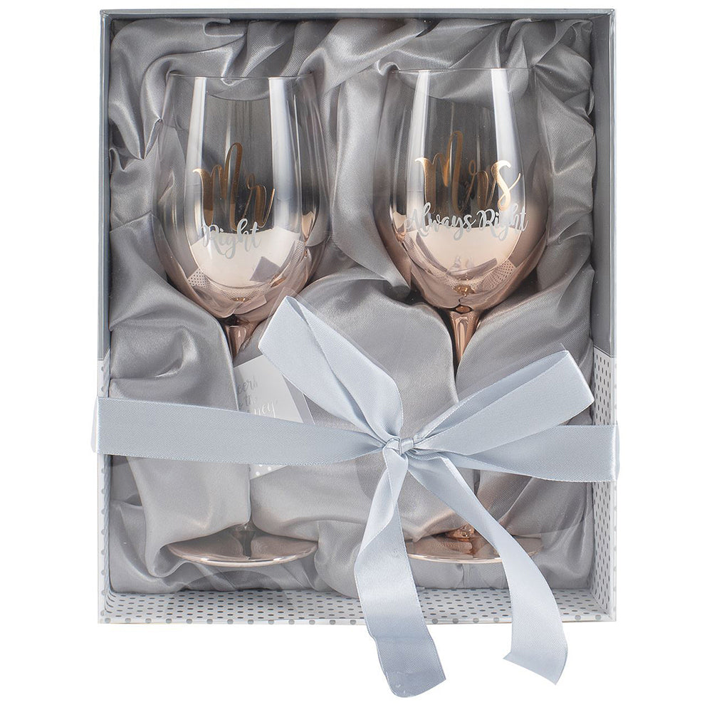 LMD Mr And Mrs Rose Gold Ombre Wine Glass Set Gold 430ml Novelty Drinking Cups (2 Pieces) — image 2