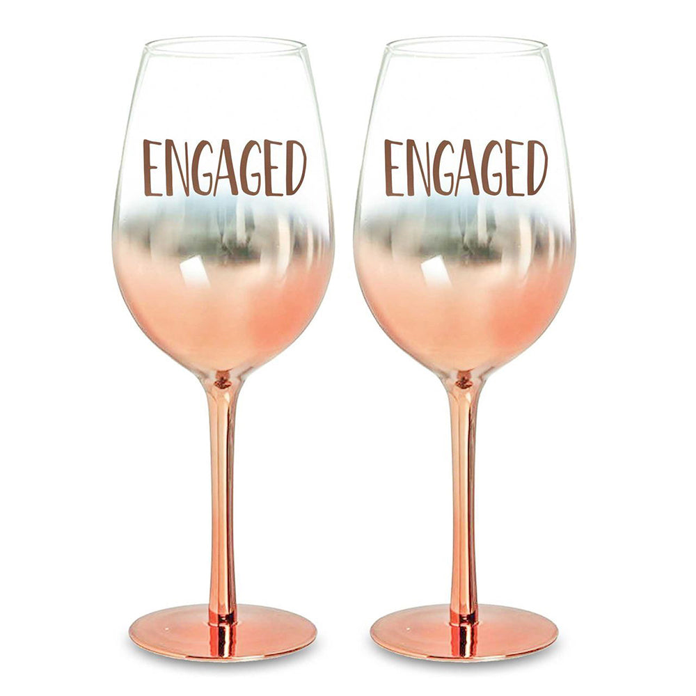 LMD Engagement Rose Gold Ombre Wine Glass Set Gold 430ml Novelty Drinking Cups