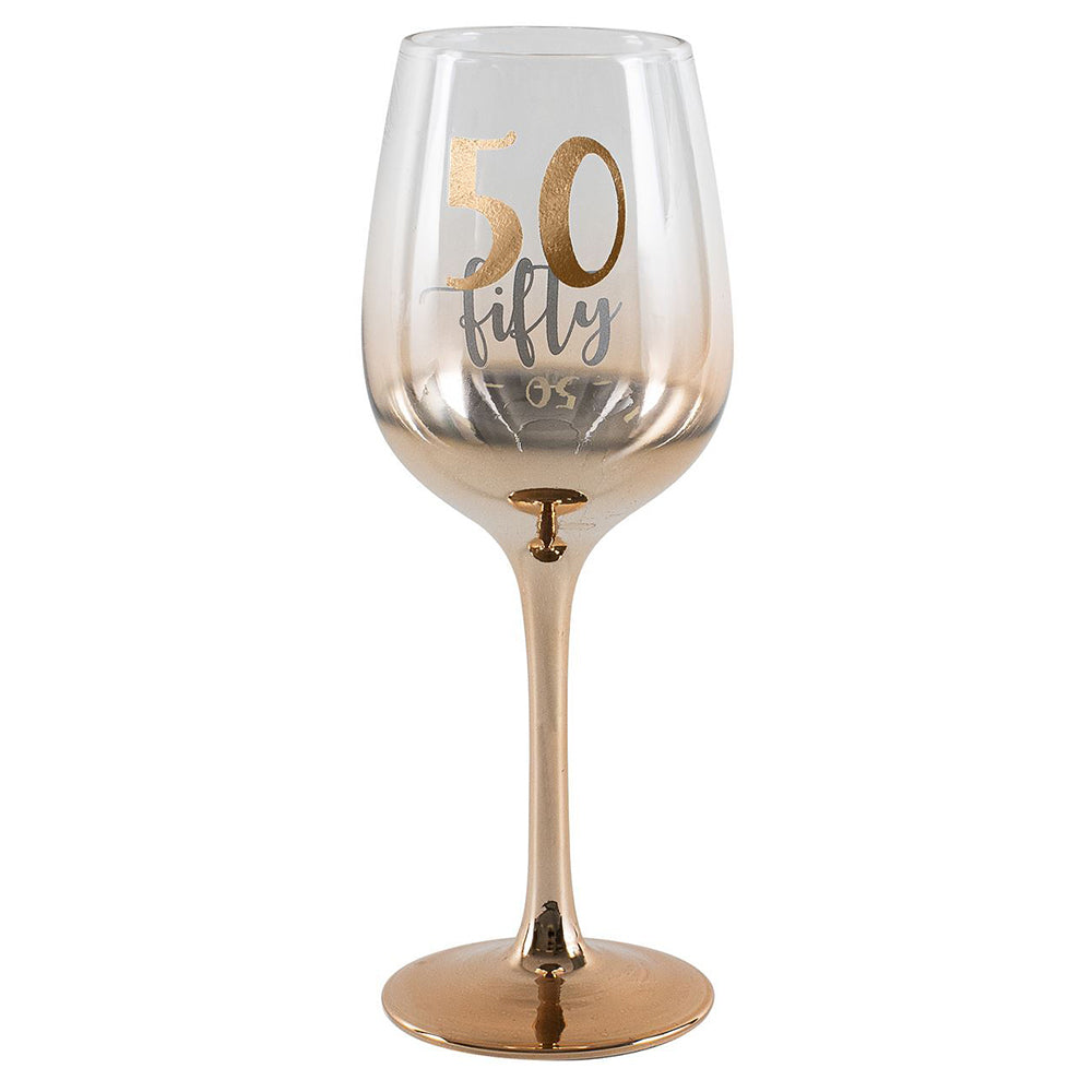 LMD Birthday 50th Celebration Rose Gold Ombre Decal 430ml Wine Drinking Glass