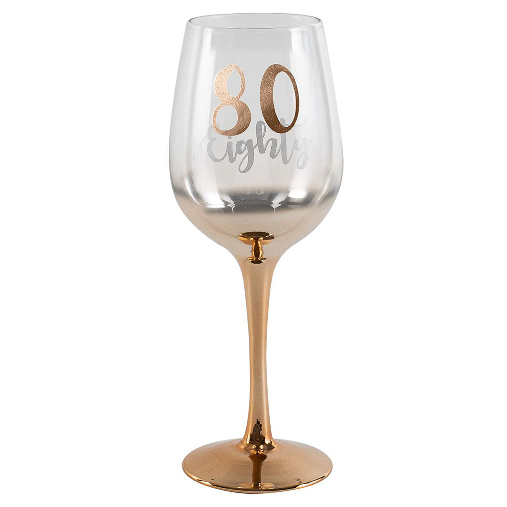 LMD Birthday 80th Celebration Rose Gold Ombre Decal 430ml Wine Drinking Glass