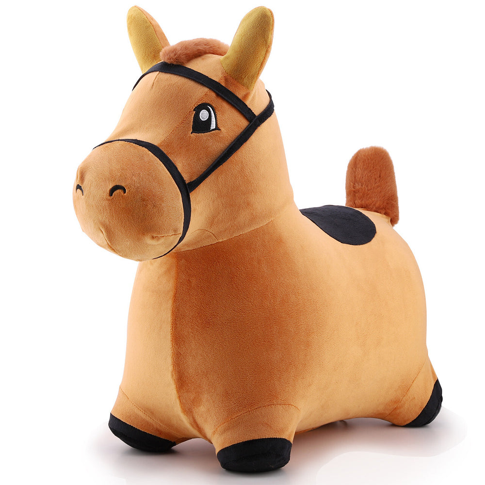 Iplay Ilearn 33cm Bouncy Horse Plush Inflatable Ride-On Kids Play Toy 18m+ Brown