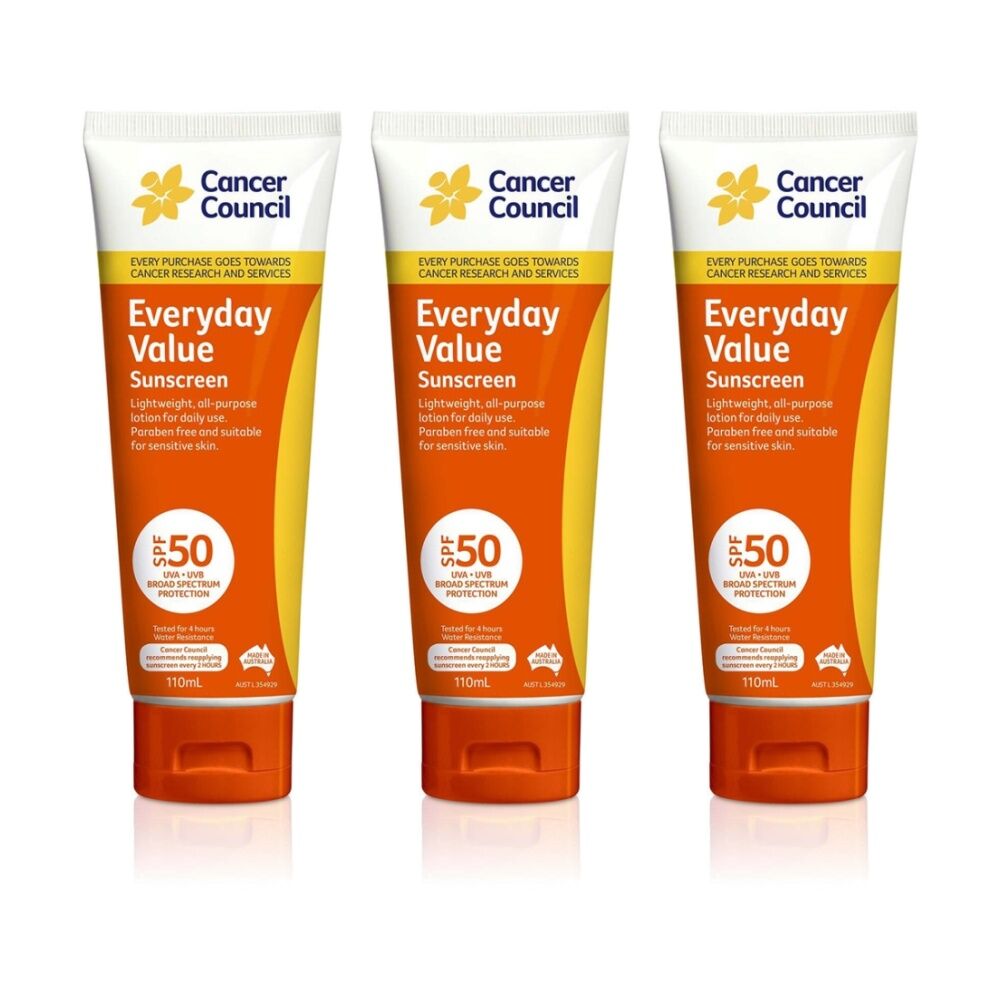 Cancer Council Everyday Value Sunscreen SPF50 Sun Care 110ml Sensitive Skin (3 Pack)