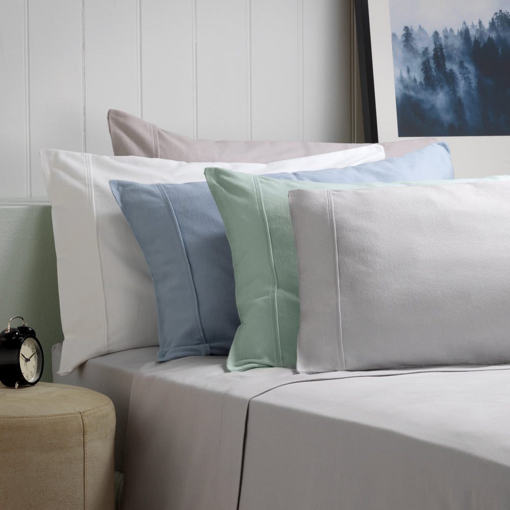 Bianca Fletcher 170gsm Cotton Flannelette Sheet/Pillowcase Sage Double Bed — image 2