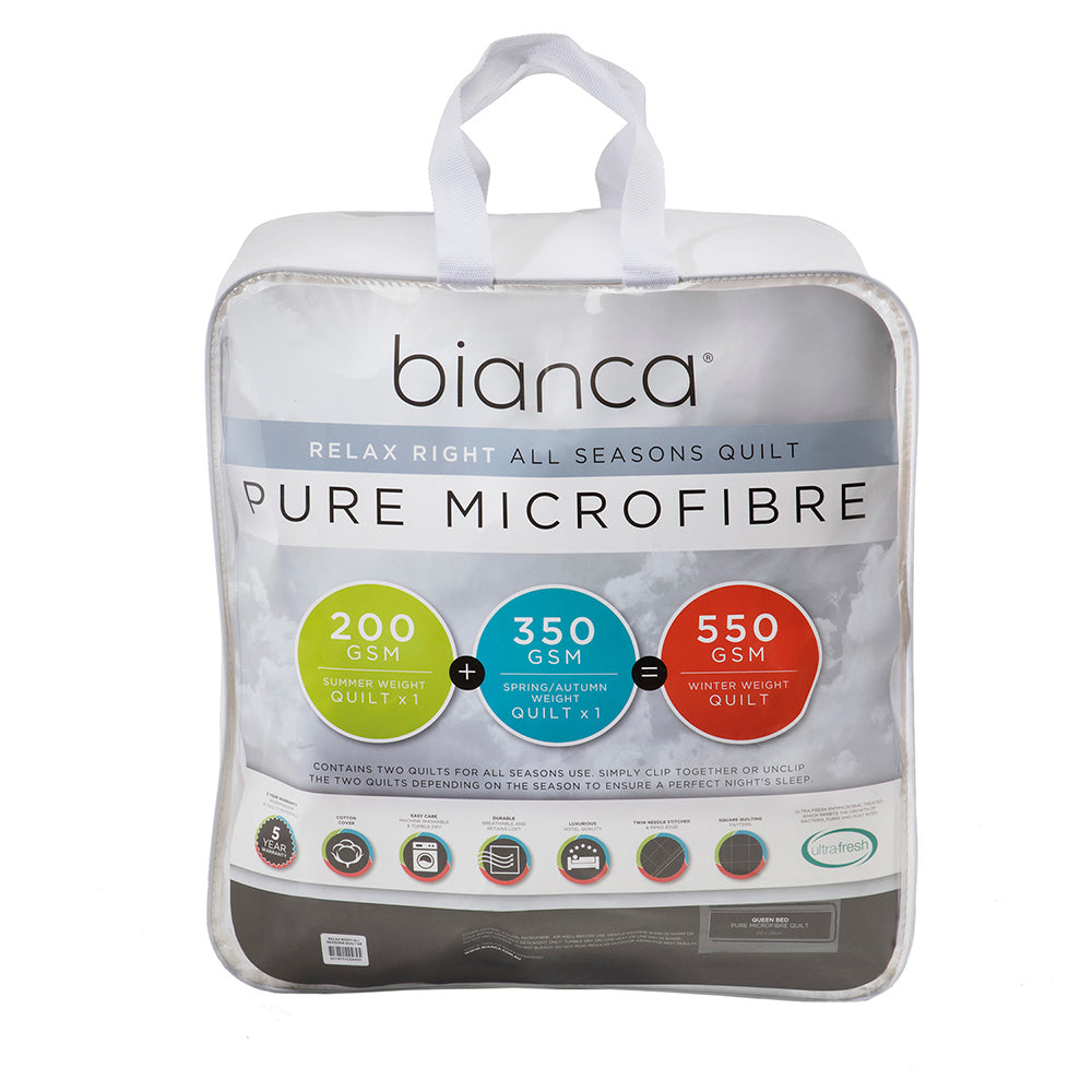 Bianca Relax Right Microfibre All Seasons Quilt 200GSM/350GSM White King Bed