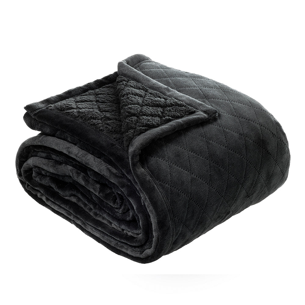Bianca Mansfield Sherpa Blanket 480gsm Home/Room Bedding Charcoal Queen/King Bed