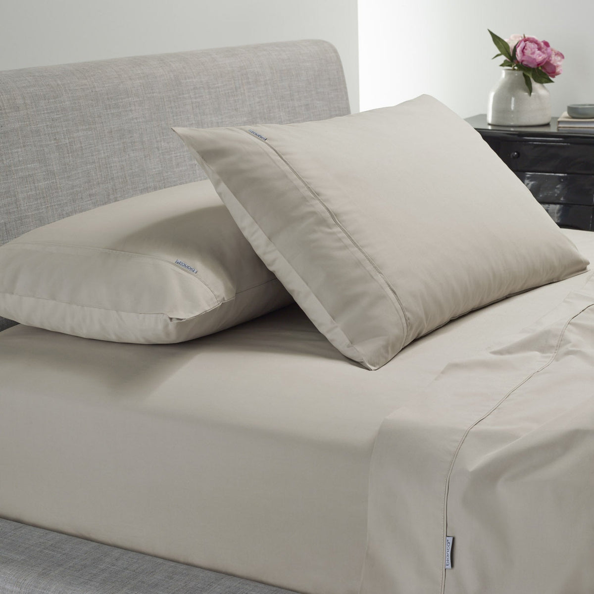 Bianca Heston 300TC Cotton Flat/Fitted Sheet/Pillowcase Stone Split King Bed