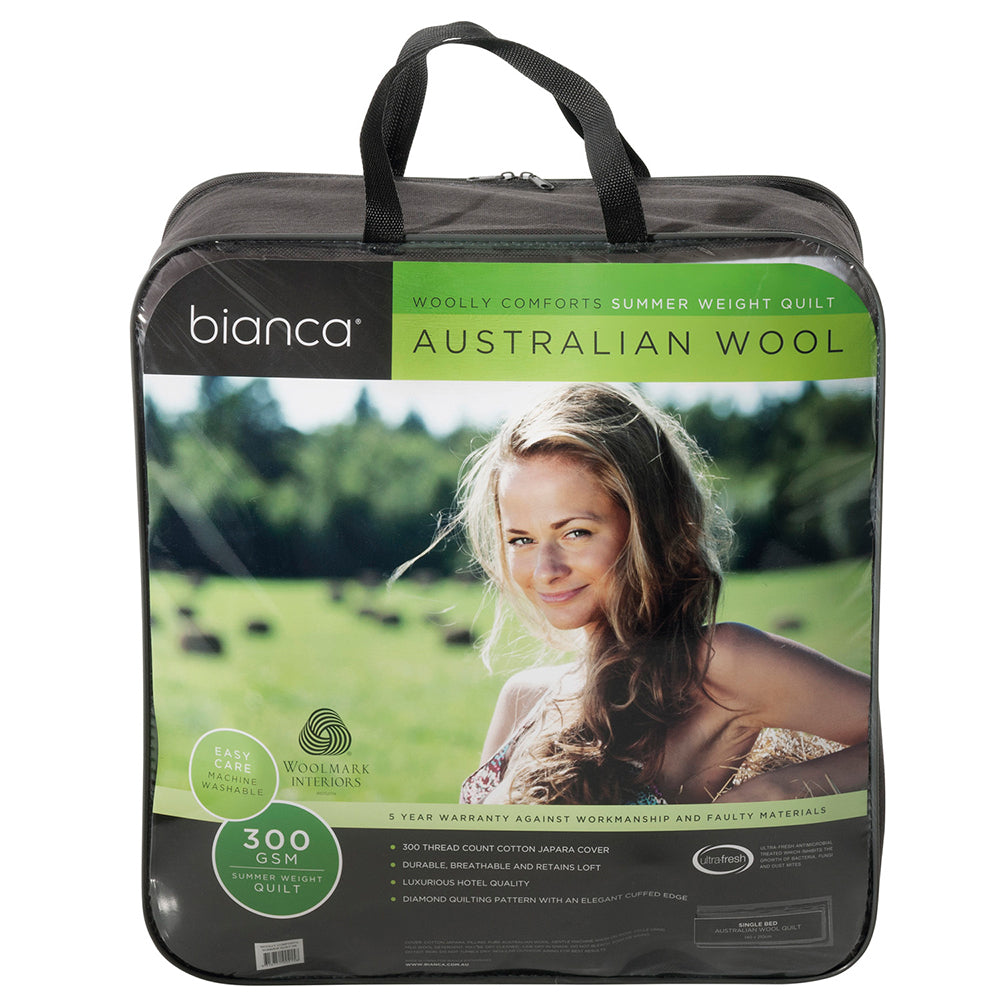 Bianca Woolly Comforts Australian Wool Quilt 300gsm Bedding White Super King Bed