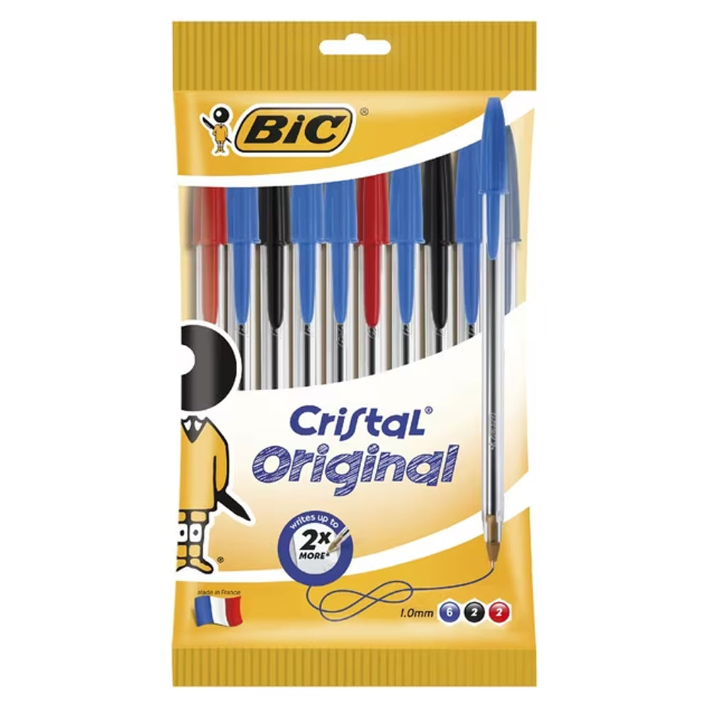 Bic Cristal Original Ballpoint Pen Office Writing Ballpen 1.0mm Nib Assort. (10 Pieces)
