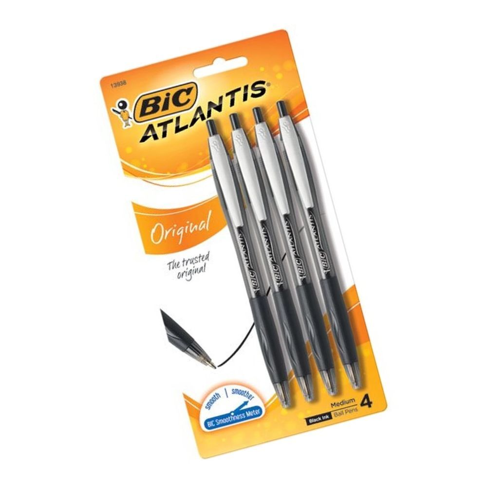 Bic Atlantis Original Medium Glide Exact Retractable Ballpoint Pens Black (4 Pieces) — image 2