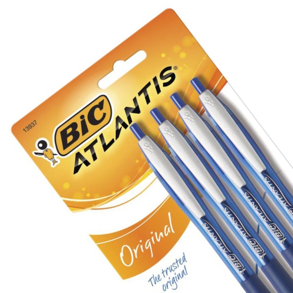 Bic Atlantis Original Medium Glide Exact Retractable Ballpoint Pens Blue (4 Pieces) — image 3